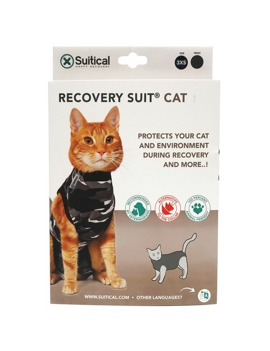 SUITICAL PYJAMA DE CONVALESCENCE POUR CHAT SM MOTIF CAMO GRIS