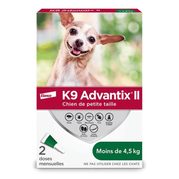K9 ADVANTIX II TRAITEMENT CONTRE LES PUCES ET TIQUES POUR CHIEN -4.5KG (2 DOSES)