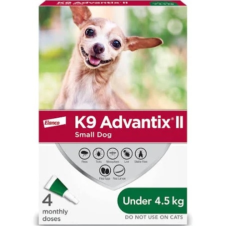 K9 ADVANTIX II TRAITEMENT CONTRE PUCES ET TIQUES POUR CHIEN -4.5KG (4 DOSES)
