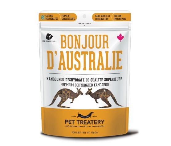 PET TREATERY BONJOUR D'AUSTRALIE GATERIE POUR CHIEN ET CHAT DE KANGOUROU DÉSHYDRATÉ 85G