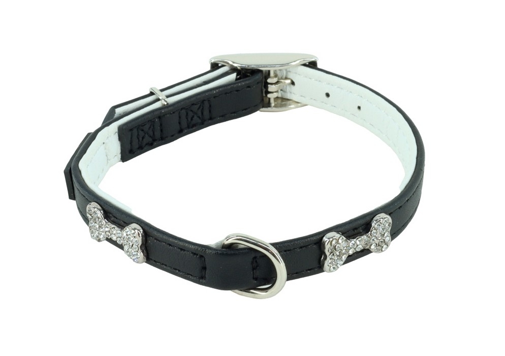 LI'L PALS COLLIER EN CUIRETTE AVEC BIJOUX OS NOIR TRÈS PETIT 6-8 PO