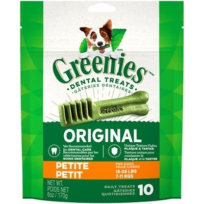 GREENIES GÂTERIES DENTAIRES POUR CHIEN PETITE (15-25LBS) 10/PQT 170GR